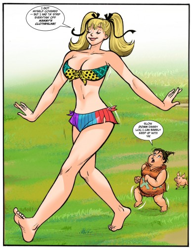 Hillbilly grow juice makes Daisey Lou a Giantess. in Mountain Girls by DreamTales and Bojay.