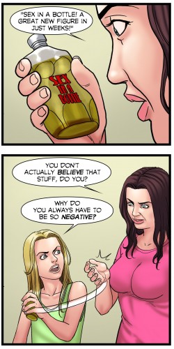 Mom and Jessica battle over Sex in a Bottle, an Age Regression comic by DreamTales. 